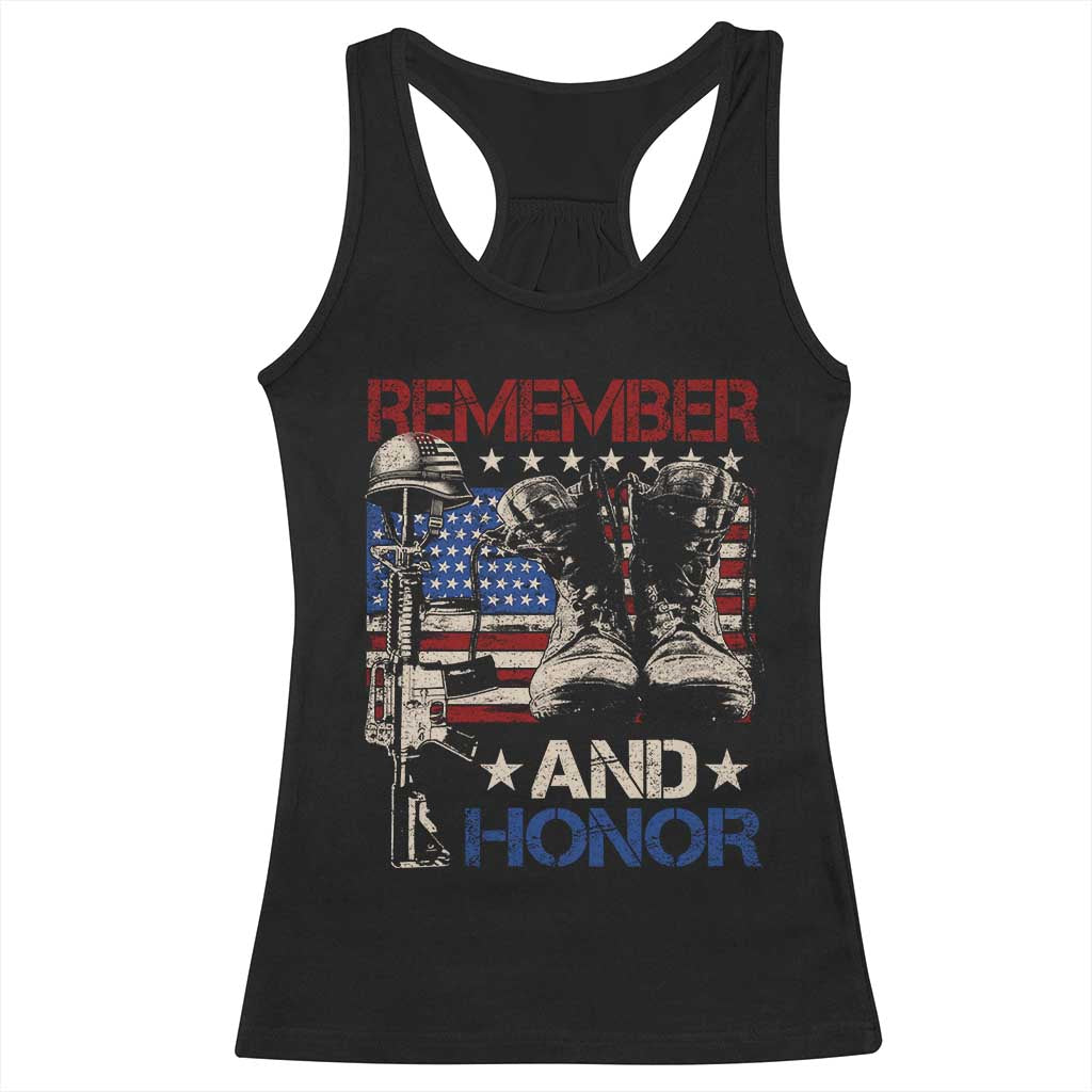 Remember And Honor Racerback Tank Top Memorial Day Veteran Boots American Flag TS11 Black Print Your Wear