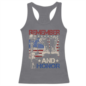 Remember And Honor Racerback Tank Top Memorial Day Veteran Boots American Flag TS11 Charcoal Print Your Wear