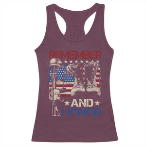 Remember And Honor Racerback Tank Top Memorial Day Veteran Boots American Flag TS11 Maroon Print Your Wear