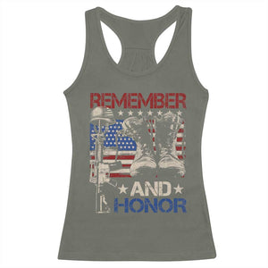 Remember And Honor Racerback Tank Top Memorial Day Veteran Boots American Flag TS11 Military Green Print Your Wear