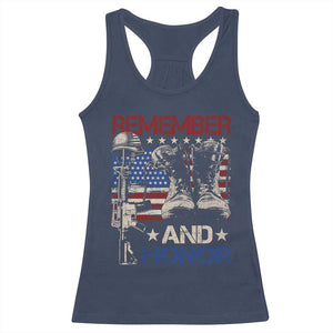 Remember And Honor Racerback Tank Top Memorial Day Veteran Boots American Flag TS11 Navy Print Your Wear