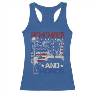 Remember And Honor Racerback Tank Top Memorial Day Veteran Boots American Flag TS11 Royal Blue Print Your Wear
