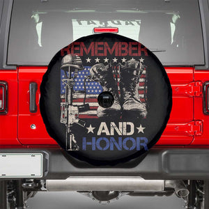 Remember And Honor Spare Tire Cover Memorial Day Veteran Boots American Flag TS11 Black Print Your Wear