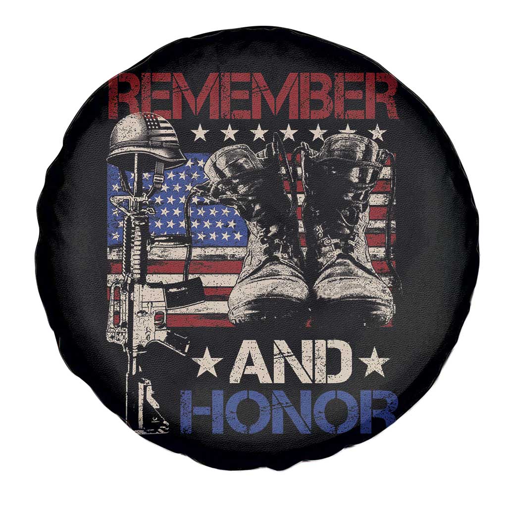 Remember And Honor Spare Tire Cover Memorial Day Veteran Boots American Flag TS11 Print Your Wear