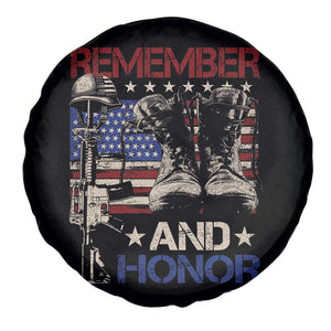 Remember And Honor Spare Tire Cover Memorial Day Veteran Boots American Flag TS11 Print Your Wear