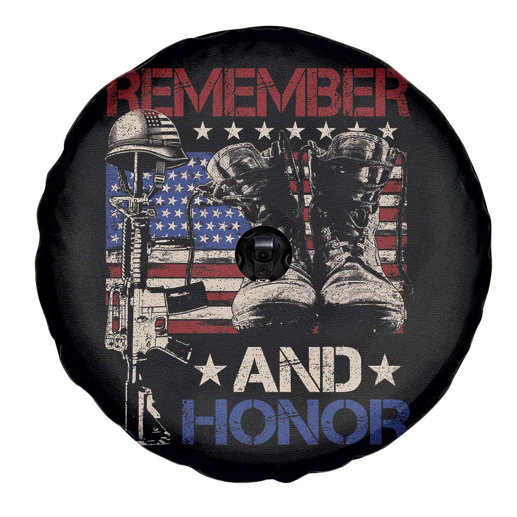 Remember And Honor Spare Tire Cover Memorial Day Veteran Boots American Flag TS11 Print Your Wear
