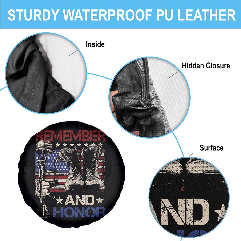 Remember And Honor Spare Tire Cover Memorial Day Veteran Boots American Flag TS11 Print Your Wear