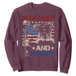 Remember And Honor Sweatshirt Memorial Day Veteran Boots American Flag TS11 Maroon Print Your Wear