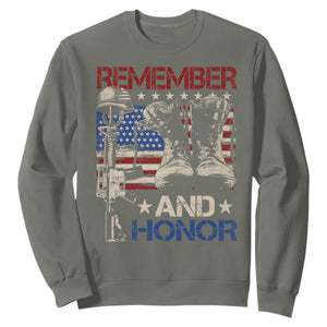 Remember And Honor Sweatshirt Memorial Day Veteran Boots American Flag TS11 Military Green Print Your Wear