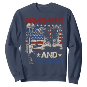 Remember And Honor Sweatshirt Memorial Day Veteran Boots American Flag TS11 Navy Print Your Wear