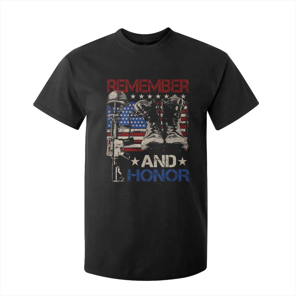 Remember And Honor T Shirt For Kid Memorial Day Veteran Boots American Flag TS11 Black Print Your Wear