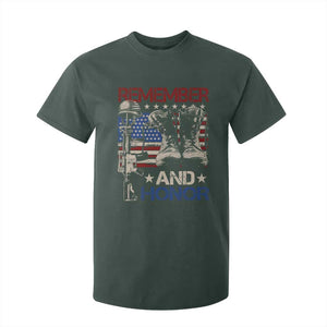 Remember And Honor T Shirt For Kid Memorial Day Veteran Boots American Flag TS11 Dark Forest Green Print Your Wear