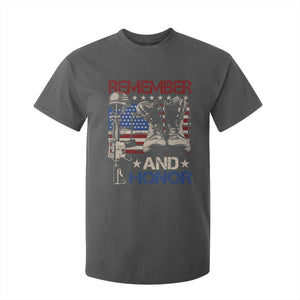 Remember And Honor T Shirt For Kid Memorial Day Veteran Boots American Flag TS11 Dark Heather Print Your Wear