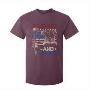 Remember And Honor T Shirt For Kid Memorial Day Veteran Boots American Flag TS11 Maroon Print Your Wear