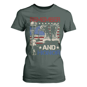 Remember And Honor T Shirt For Women Memorial Day Veteran Boots American Flag TS11 Dark Forest Green Print Your Wear