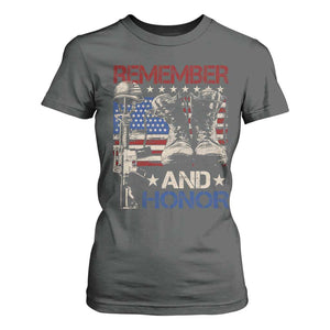 Remember And Honor T Shirt For Women Memorial Day Veteran Boots American Flag TS11 Dark Heather Print Your Wear