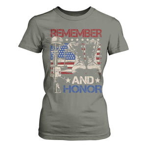 Remember And Honor T Shirt For Women Memorial Day Veteran Boots American Flag TS11 Military Green Print Your Wear