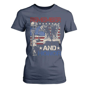 Remember And Honor T Shirt For Women Memorial Day Veteran Boots American Flag TS11 Navy Print Your Wear