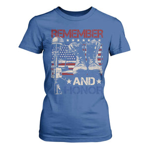 Remember And Honor T Shirt For Women Memorial Day Veteran Boots American Flag TS11 Royal Blue Print Your Wear