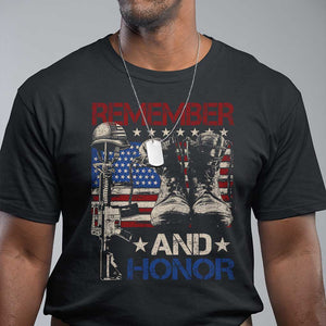 Remember And Honor T Shirt Memorial Day Veteran Boots American Flag TS11 Black Print Your Wear