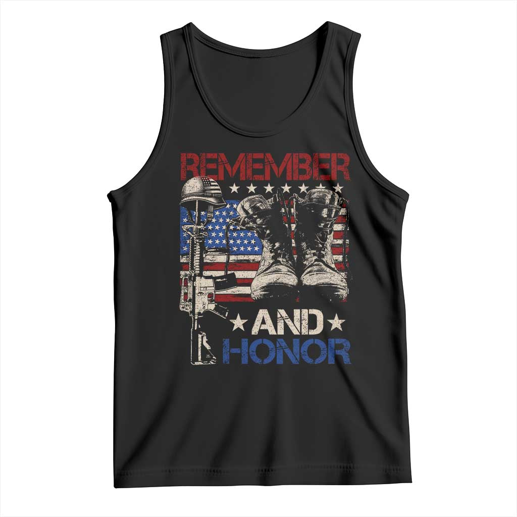 Remember And Honor Tank Top Memorial Day Veteran Boots American Flag TS11 Black Print Your Wear