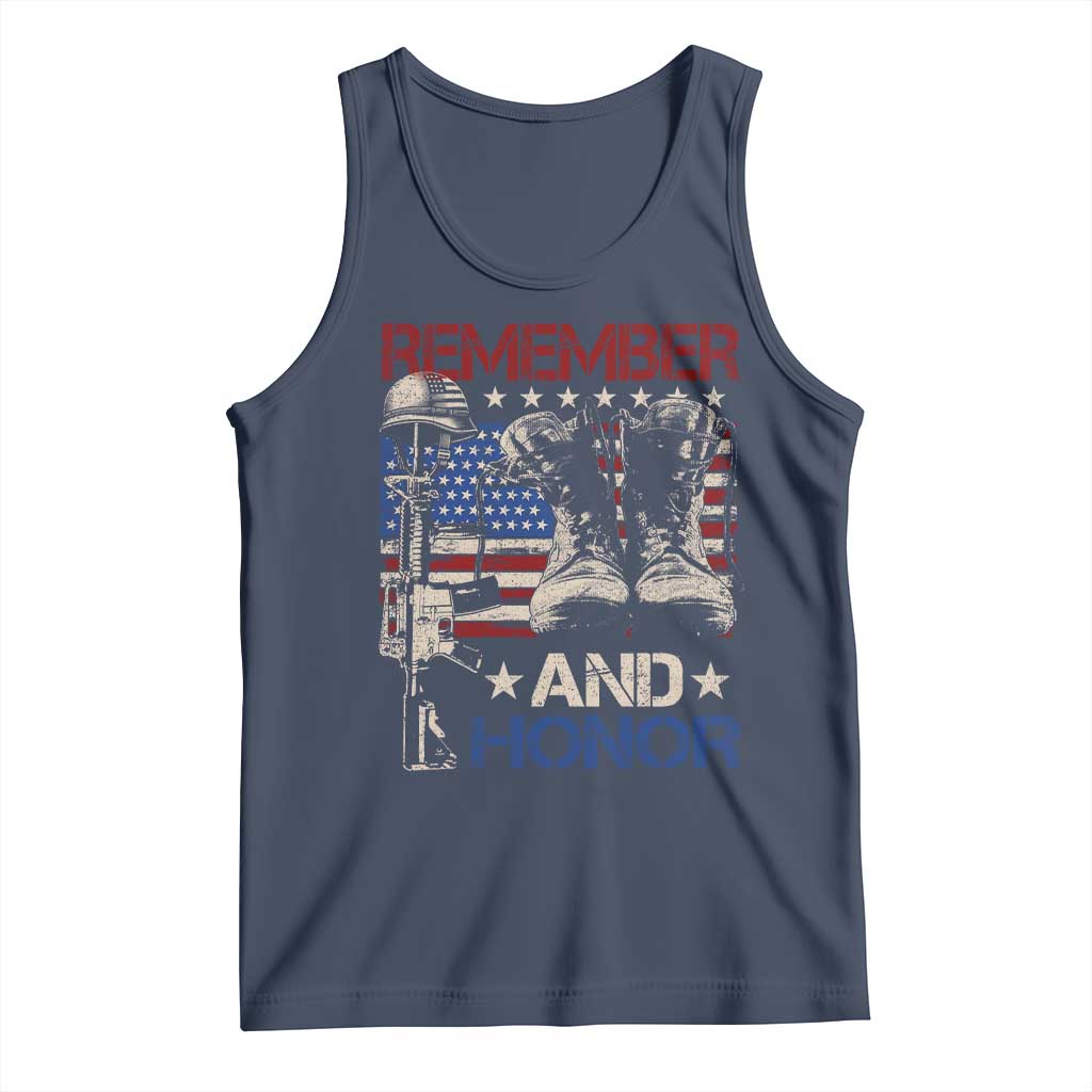 Remember And Honor Tank Top Memorial Day Veteran Boots American Flag TS11 Navy Print Your Wear
