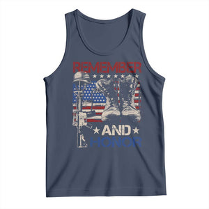 Remember And Honor Tank Top Memorial Day Veteran Boots American Flag TS11 Navy Print Your Wear