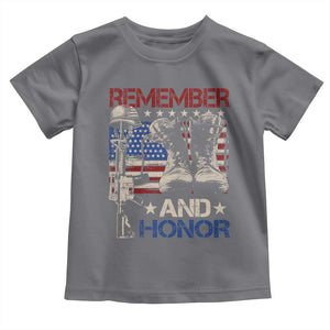 Remember And Honor Toddler T Shirt Memorial Day Veteran Boots American Flag TS11 Charcoal Print Your Wear