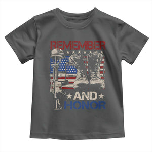 Remember And Honor Toddler T Shirt Memorial Day Veteran Boots American Flag TS11 Dark Heather Print Your Wear