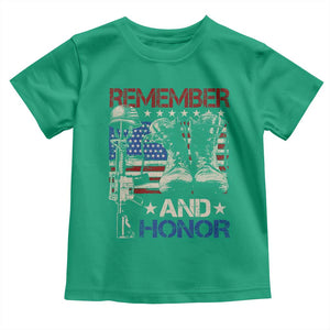 Remember And Honor Toddler T Shirt Memorial Day Veteran Boots American Flag TS11 Irish Green Print Your Wear