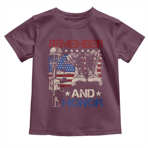 Remember And Honor Toddler T Shirt Memorial Day Veteran Boots American Flag TS11 Maroon Print Your Wear