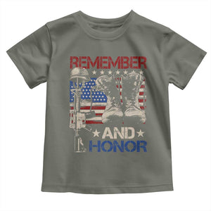 Remember And Honor Toddler T Shirt Memorial Day Veteran Boots American Flag TS11 Military Green Print Your Wear