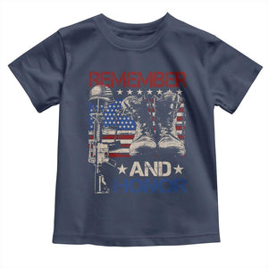 Remember And Honor Toddler T Shirt Memorial Day Veteran Boots American Flag TS11 Navy Print Your Wear