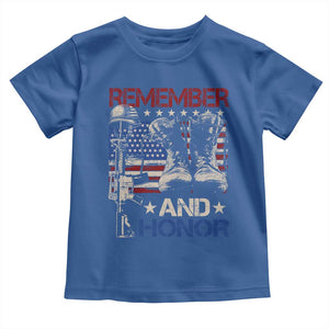 Remember And Honor Toddler T Shirt Memorial Day Veteran Boots American Flag TS11 Royal Blue Print Your Wear