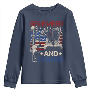 Remember And Honor Youth Sweatshirt Memorial Day Veteran Boots American Flag TS11 Navy Print Your Wear