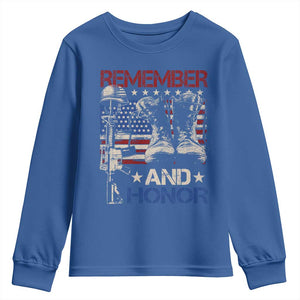 Remember And Honor Youth Sweatshirt Memorial Day Veteran Boots American Flag TS11 Royal Blue Print Your Wear