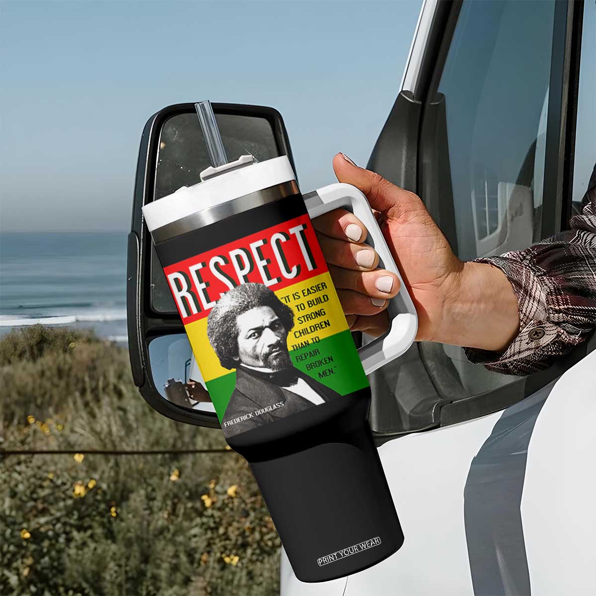 Respect Frederick Douglass Tumbler With Handle It Is Easier To Build Strong Children Empowerment TS02 Print Your Wear