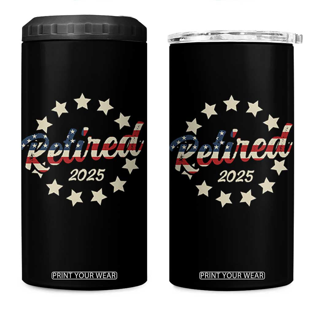 Retired 2025 4 in 1 Can Cooler Tumbler Retirement Gifts American Flag TS10 One Size: 16 oz Black Print Your Wear