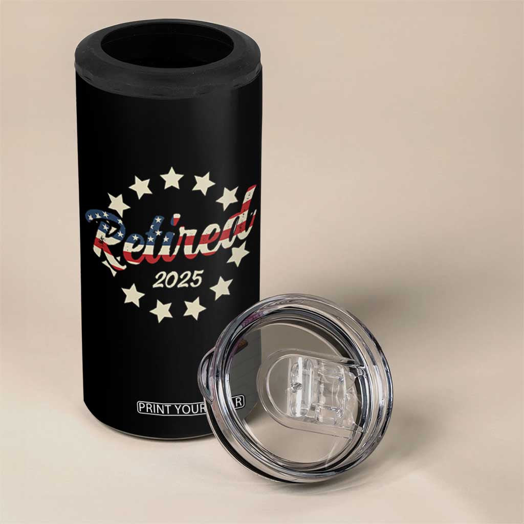 Retired 2025 4 in 1 Can Cooler Tumbler Retirement Gifts American Flag TS10 Print Your Wear