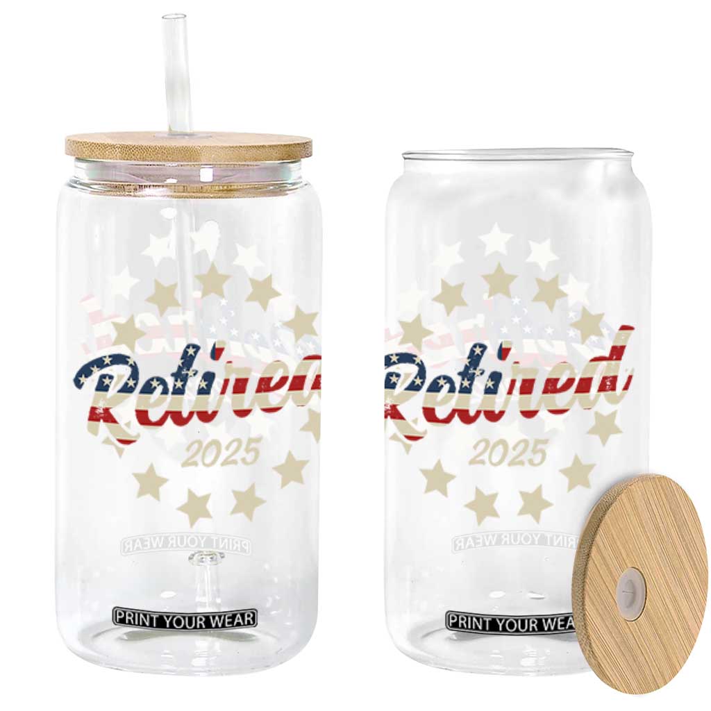 Retired 2025 Glass Can Retirement Gifts American Flag TS10 Black Print Your Wear