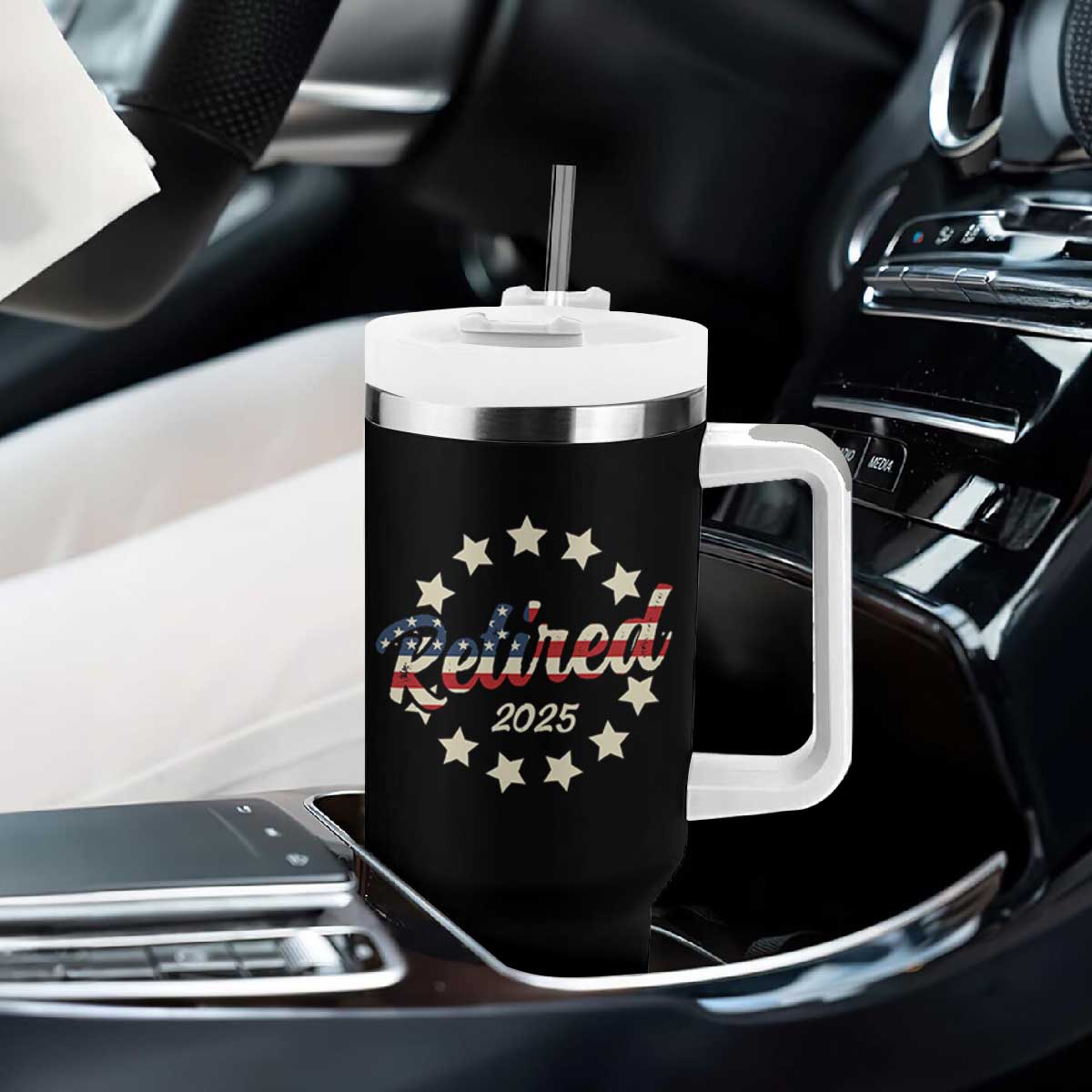 Retired 2025 Tumbler With Handle Retirement Gifts American Flag TS10 Print Your Wear