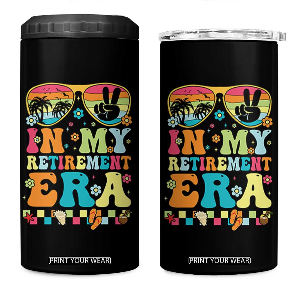 Retired Est 2025 4 in 1 Can Cooler Tumbler In My Retirement Era Groovy Summer Vibes TS10 One Size: 16 oz Black Print Your Wear