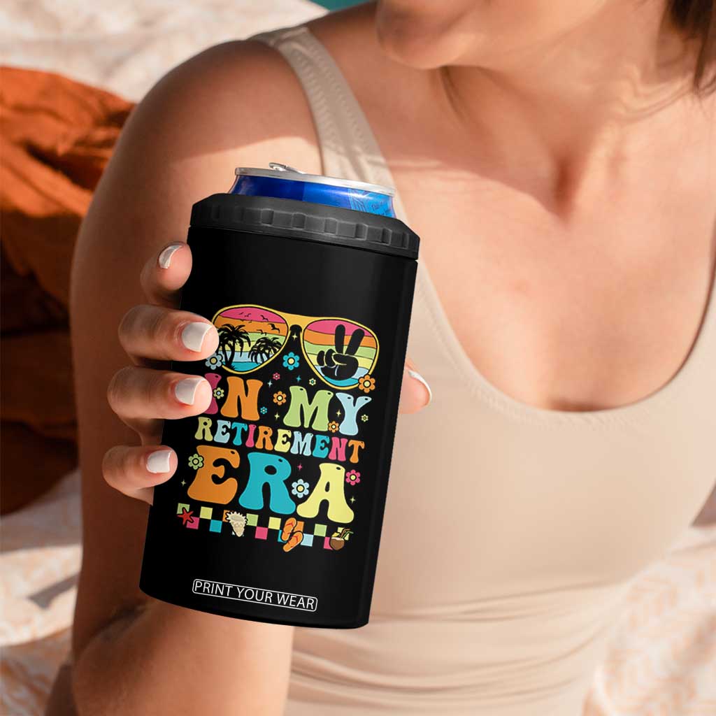 Retired Est 2025 4 in 1 Can Cooler Tumbler In My Retirement Era Groovy Summer Vibes TS10 Print Your Wear