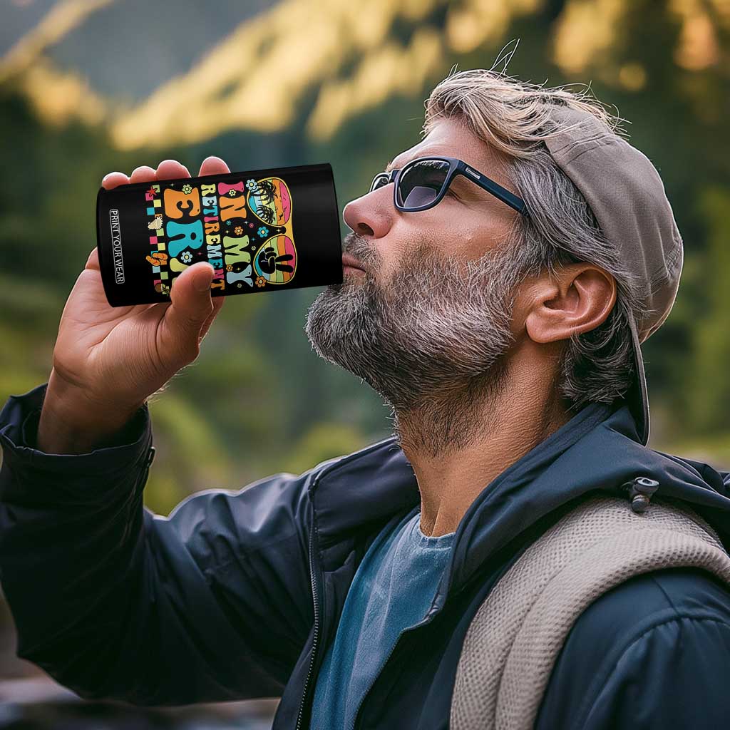 Retired Est 2025 4 in 1 Can Cooler Tumbler In My Retirement Era Groovy Summer Vibes TS10 Print Your Wear