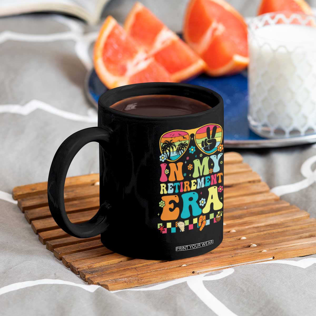Retired Est 2025 Coffee Mug In My Retirement Era Groovy Summer Vibes TS10 Print Your Wear