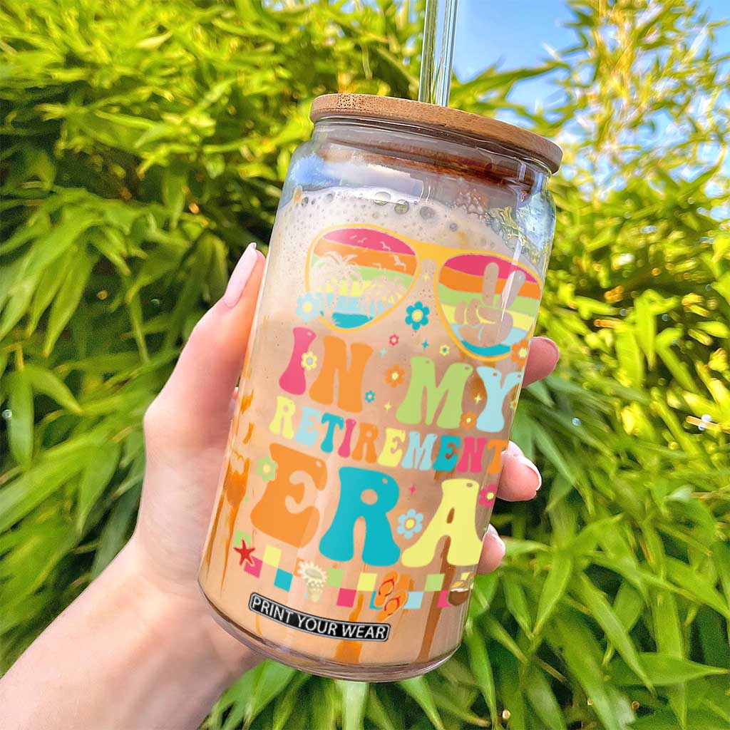 Retired Est 2025 Glass Can In My Retirement Era Groovy Summer Vibes TS10 Print Your Wear