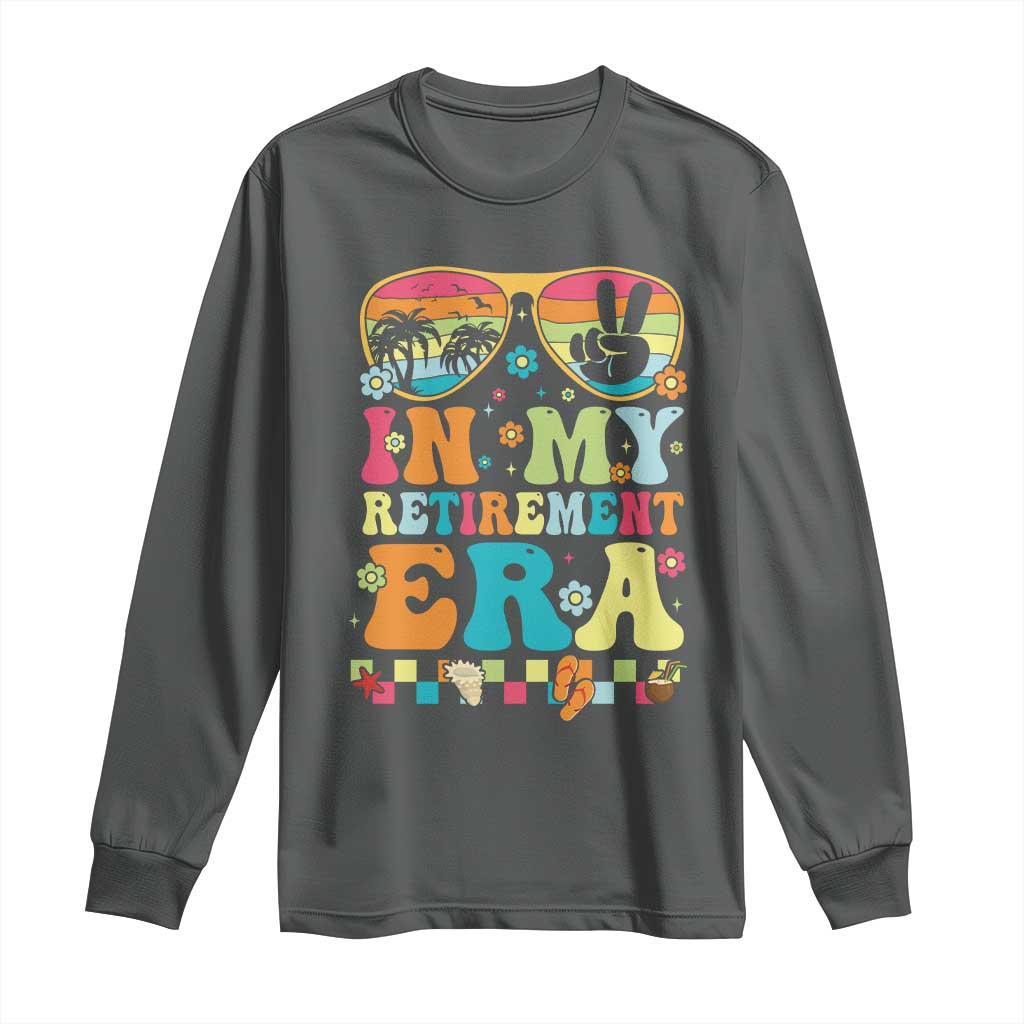 Retired Est 2025 Long Sleeve Shirt In My Retirement Era Groovy Summer Vibes TS10 Dark Heather Print Your Wear