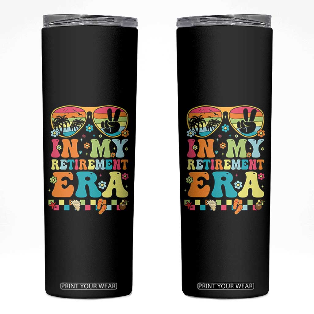 Retired Est 2025 Skinny Tumbler In My Retirement Era Groovy Summer Vibes TS10 Black Print Your Wear