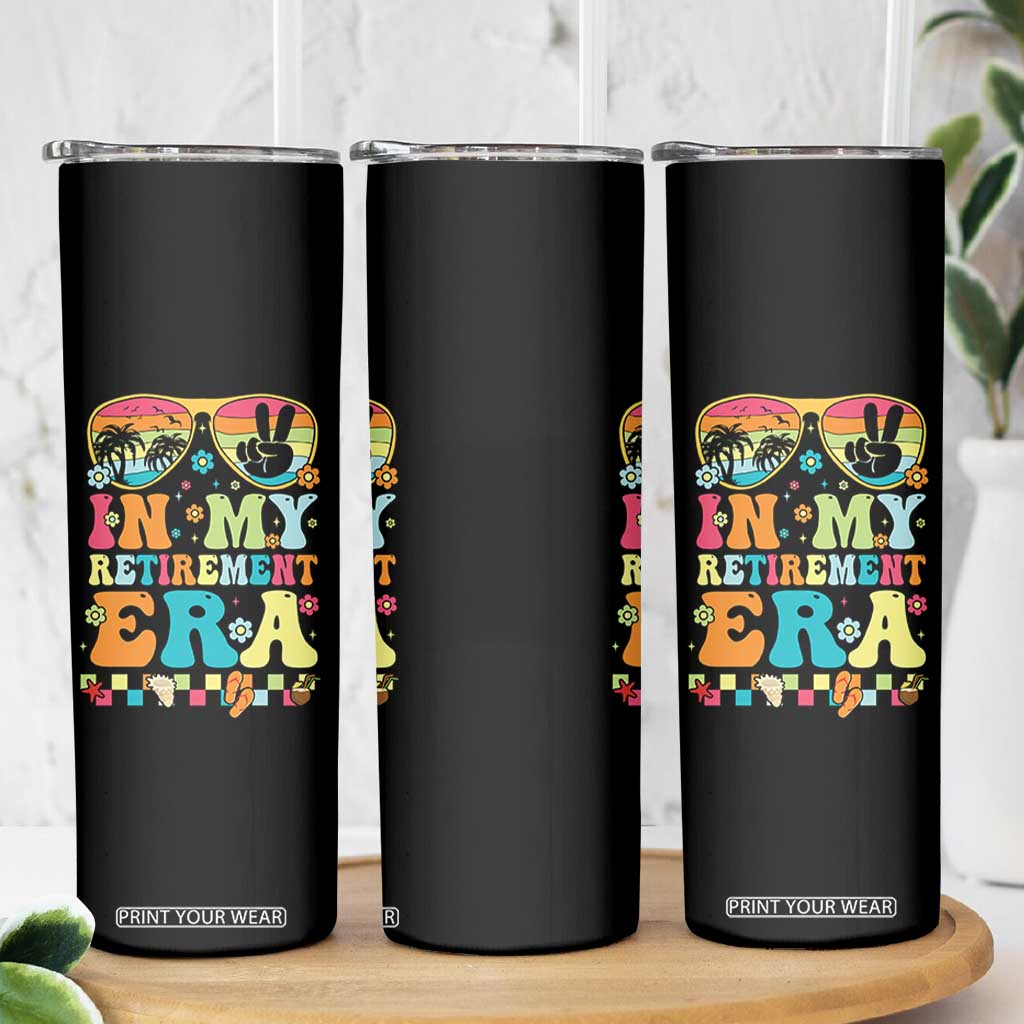 Retired Est 2025 Skinny Tumbler In My Retirement Era Groovy Summer Vibes TS10 Print Your Wear