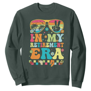 Retired Est 2025 Sweatshirt In My Retirement Era Groovy Summer Vibes TS10 Dark Forest Green Print Your Wear